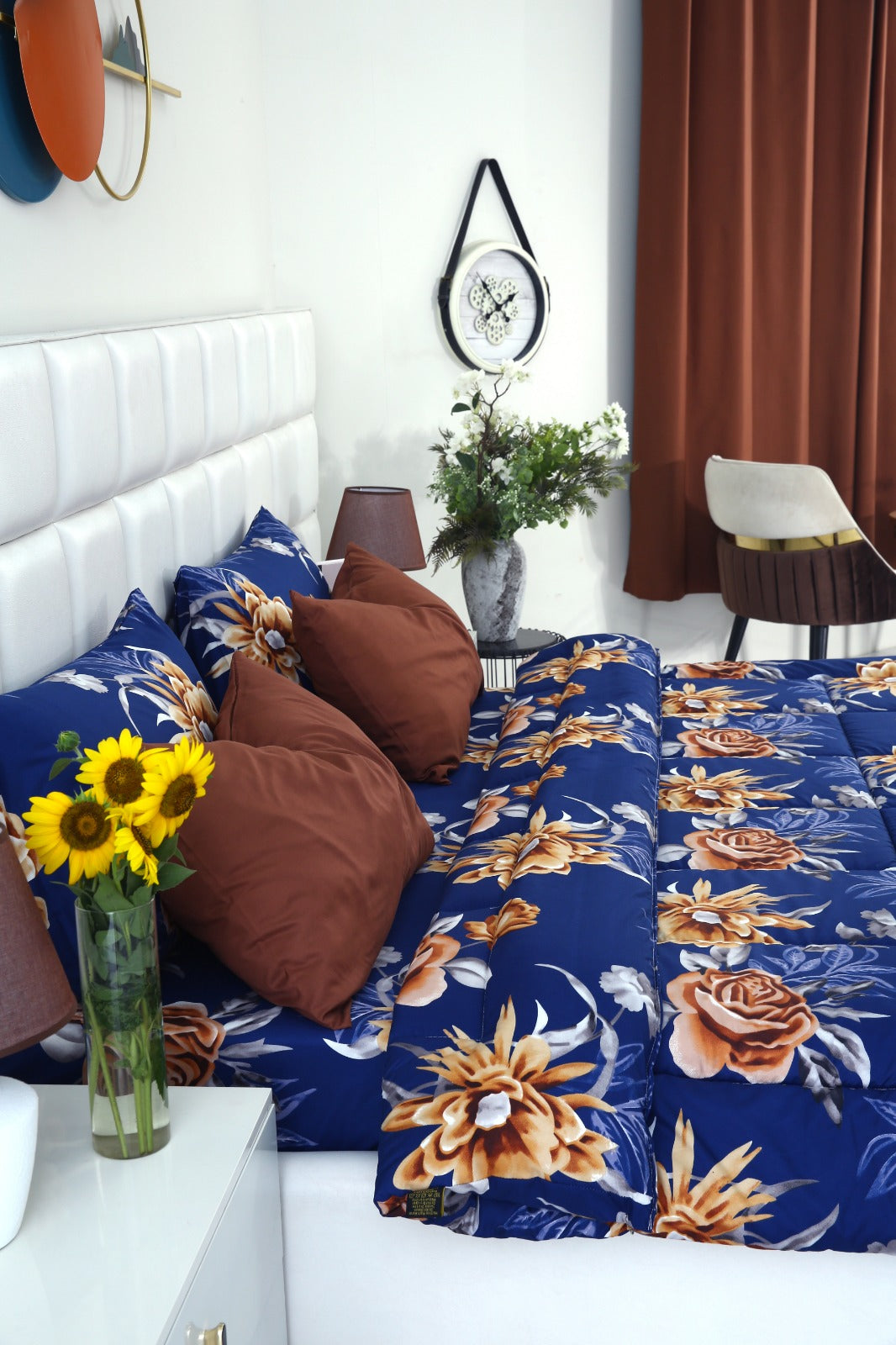 6 PCs Summer Comforter Set-Ethnic Flowers Bed Spread Apricot