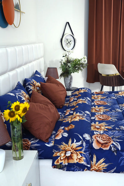 6 PCs Summer Comforter Set-Ethnic Flowers Bed Spread Apricot