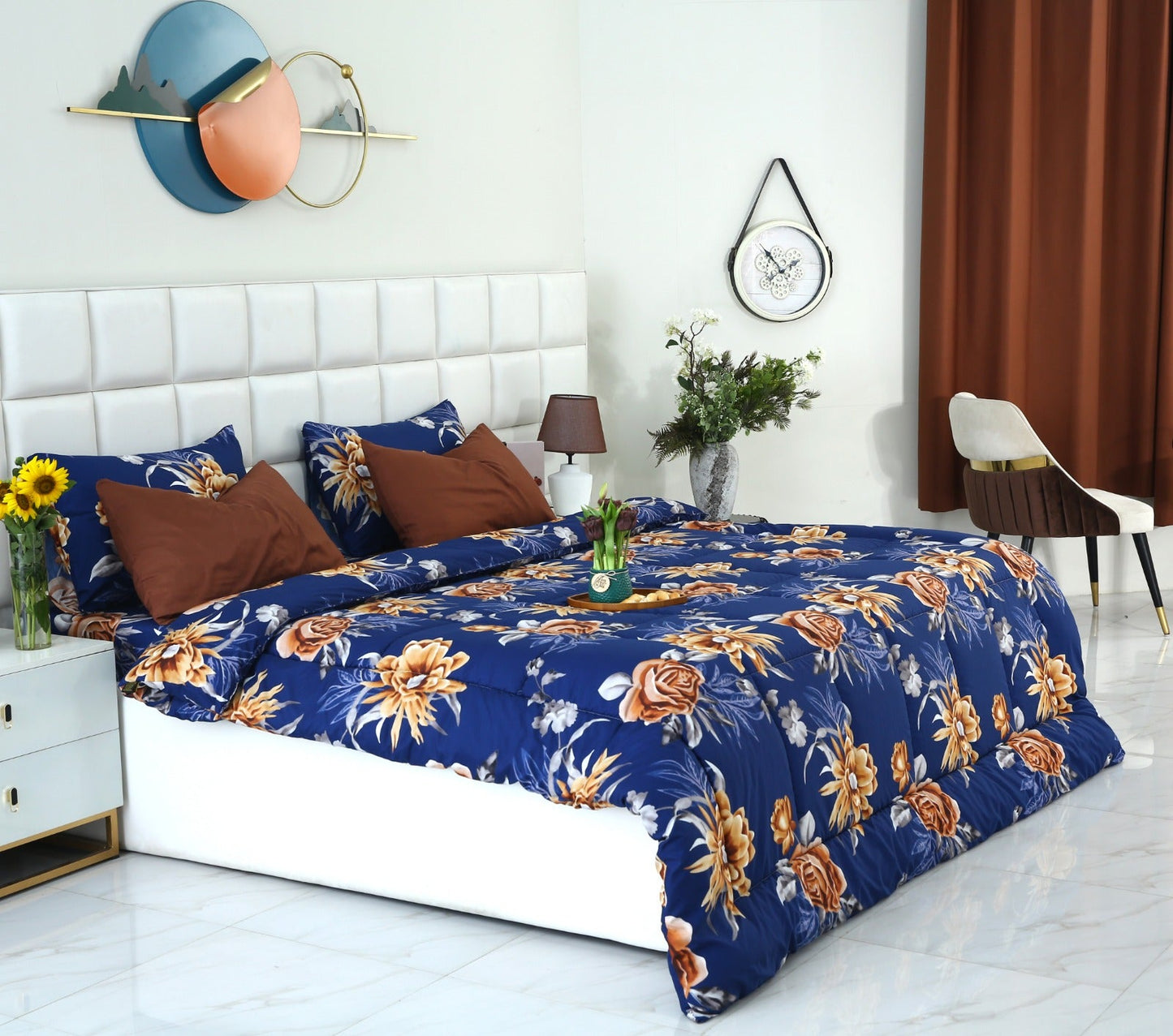 6 PCs Summer Comforter Set-Ethnic Flowers Bed Spread Apricot