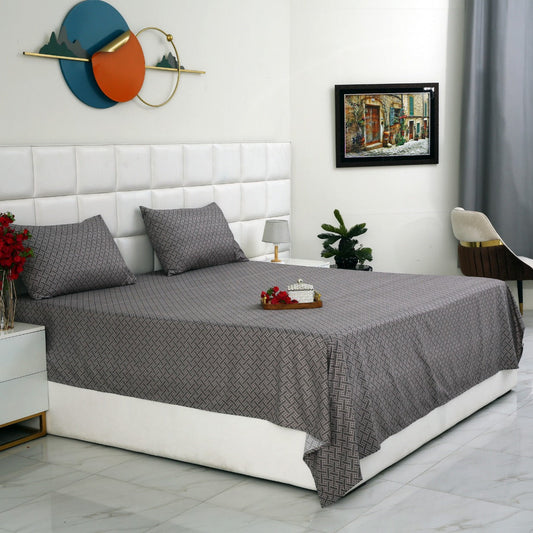 3 PCs Double Bed Sheet-Light Plaid Bed Sheets Apricot
