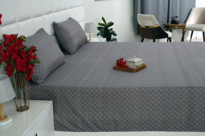 3 PCs Double Bed Sheet-Light Plaid Bed Sheets Apricot