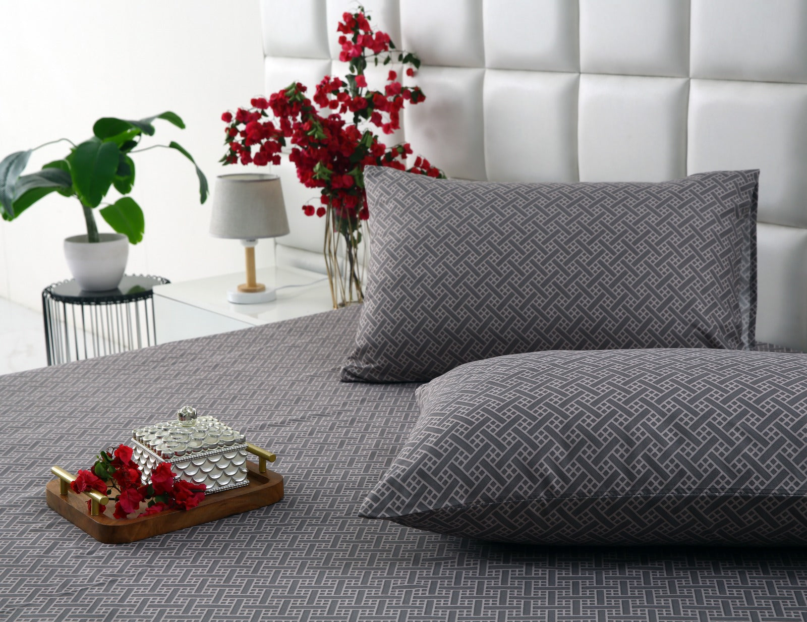 3 PCs Double Bed Sheet-Light Plaid Bed Sheets Apricot