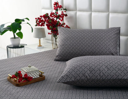 3 PCs Double Bed Sheet-Light Plaid Bed Sheets Apricot
