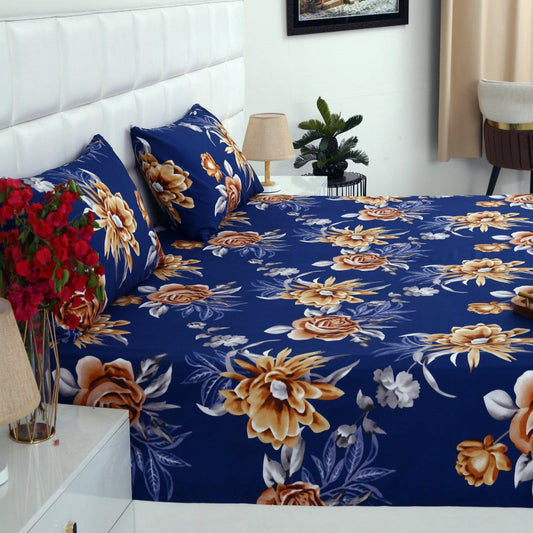2Pcs Single Bed Sheet-Ethnic Flowers single bed sheet Apricot