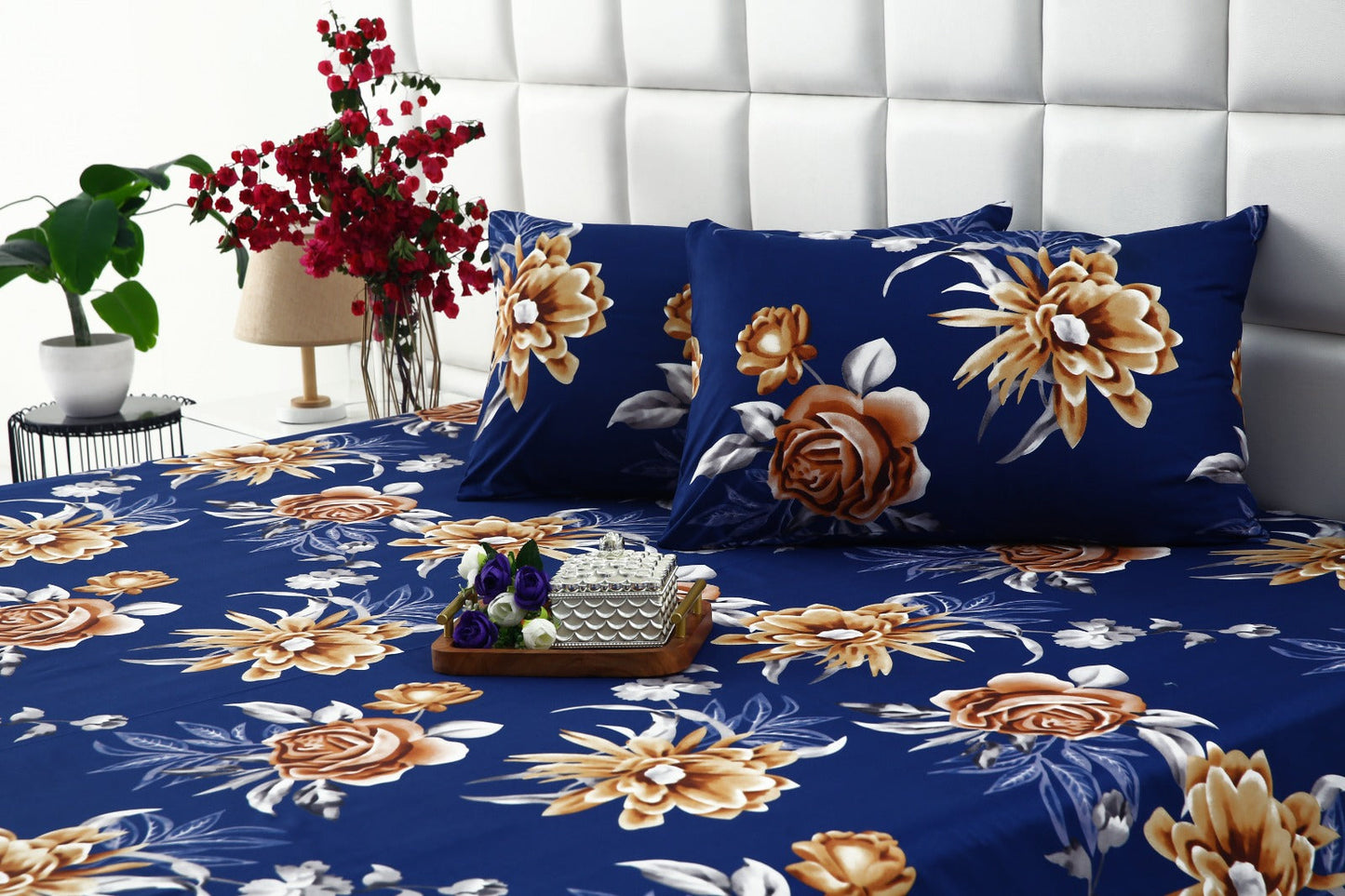 2Pcs Single Bed Sheet-Ethnic Flowers single bed sheet Apricot