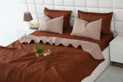 6 PCs Dyed Bed Spread Set-Brown(With Reverse Brown stripes) Bed Spread Apricot