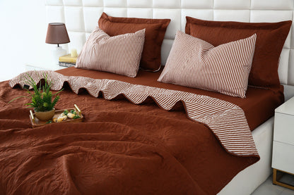 6 PCs Dyed Bed Spread Set-Brown(With Reverse Brown stripes) Bed Spread Apricot