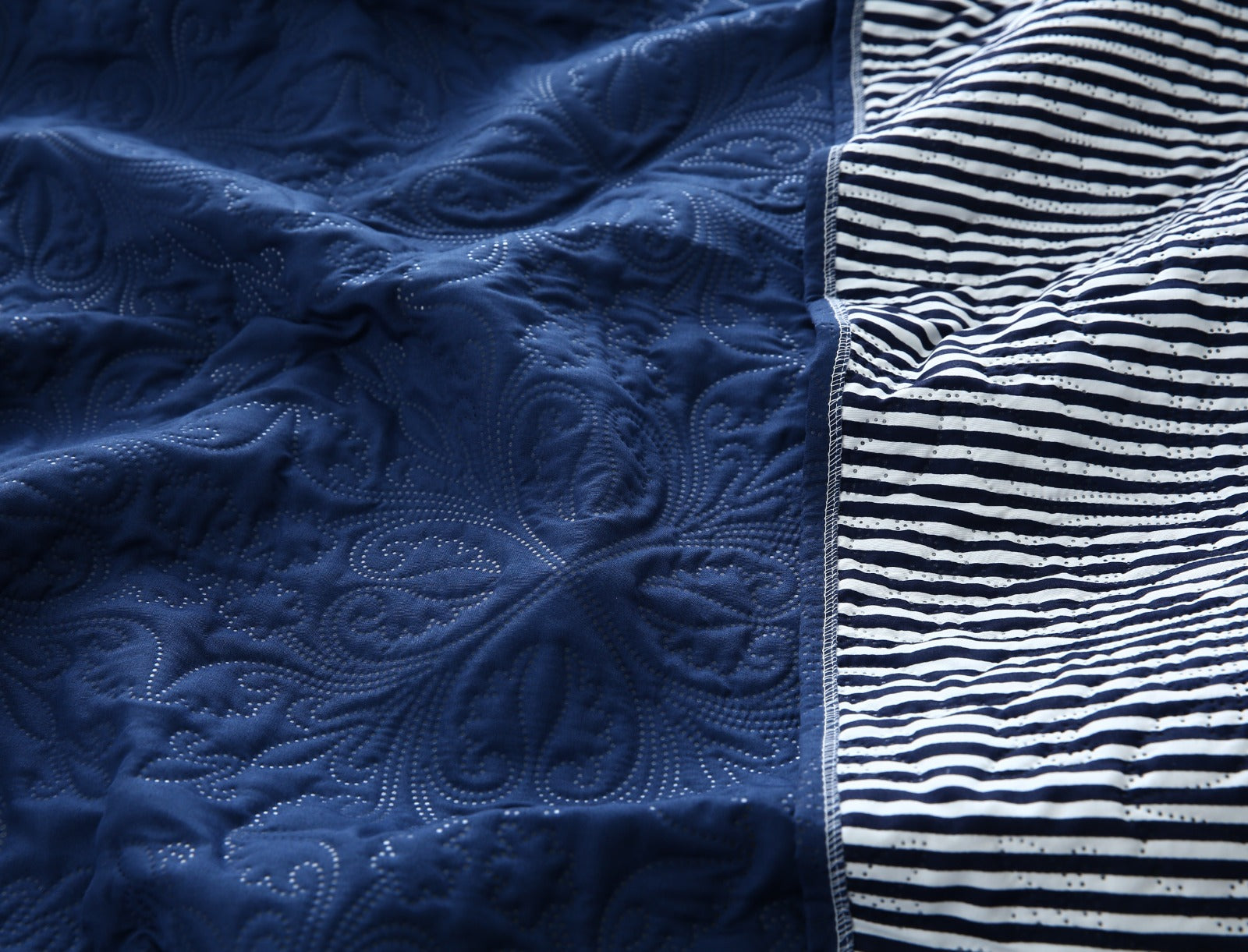 6 PCs Dyed Bed Spread Set-Navy Blue Bed Spread Apricot