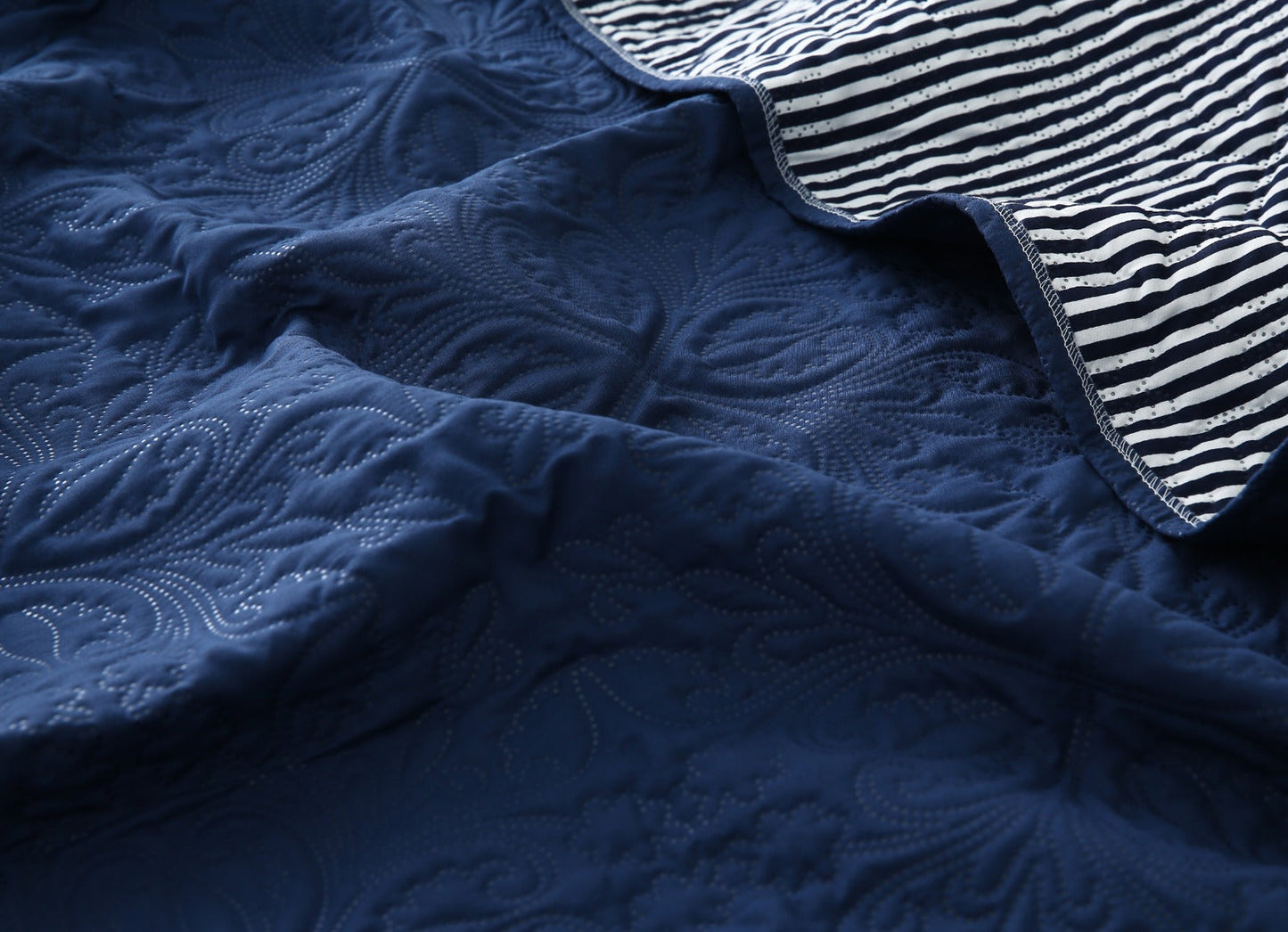 6 PCs Dyed Bed Spread Set-Navy Blue Bed Spread Apricot