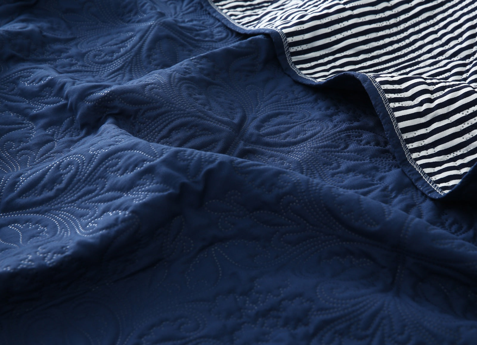 6 PCs Dyed Bed Spread Set-Navy Blue Bed Spread Apricot