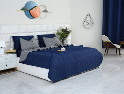 6 PCs Dyed Bed Spread Set-Navy Blue Bed Spread Apricot