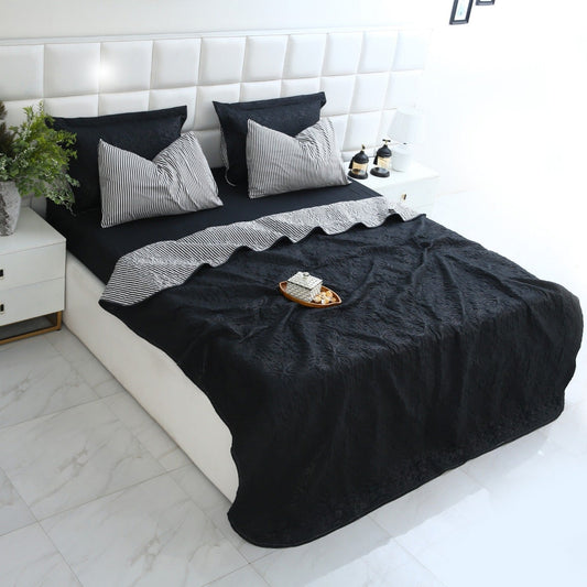 6 PCs Dyed Bed Spread Set-Black Bed Spread Apricot
