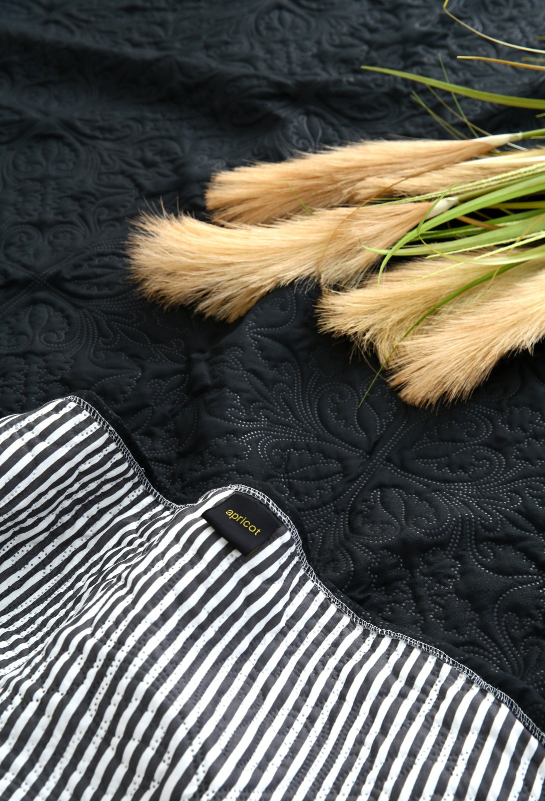 6 PCs Dyed Bed Spread Set-Black Bed Spread Apricot