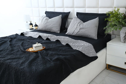 6 PCs Dyed Bed Spread Set-Black Bed Spread Apricot