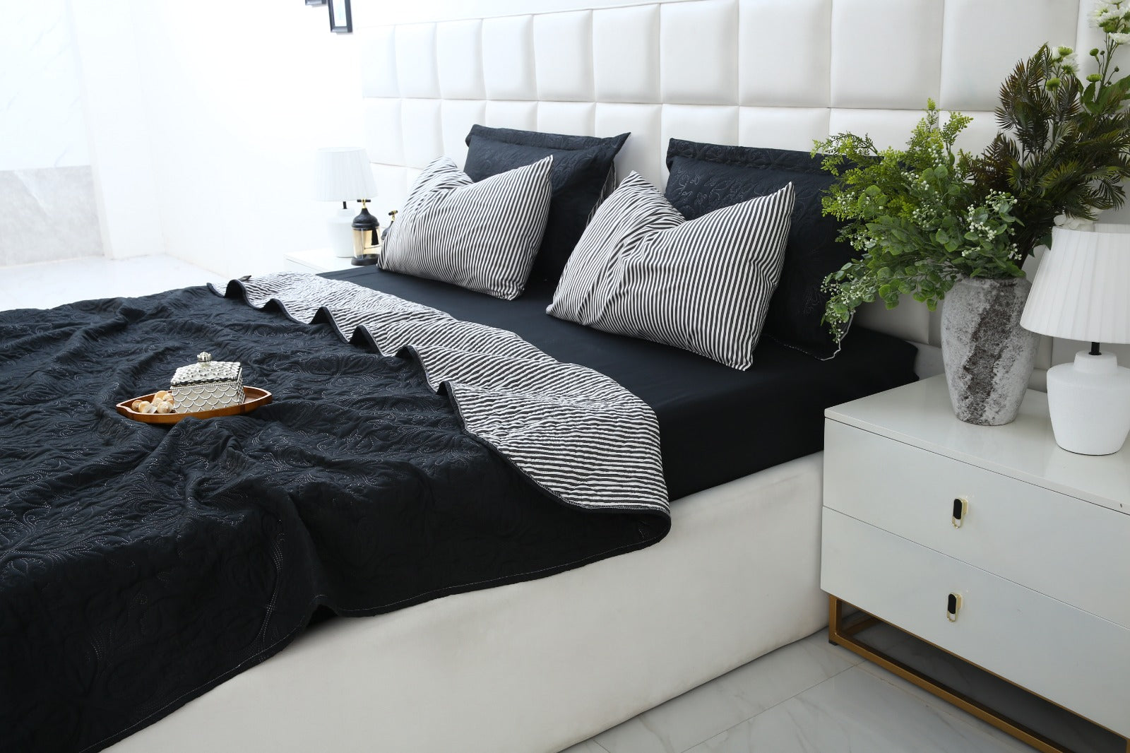 6 PCs Dyed Bed Spread Set-Black Bed Spread Apricot
