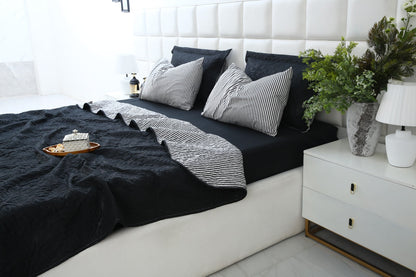 6 PCs Dyed Bed Spread Set-Black Bed Spread Apricot