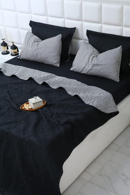 6 PCs Dyed Bed Spread Set-Black Bed Spread Apricot