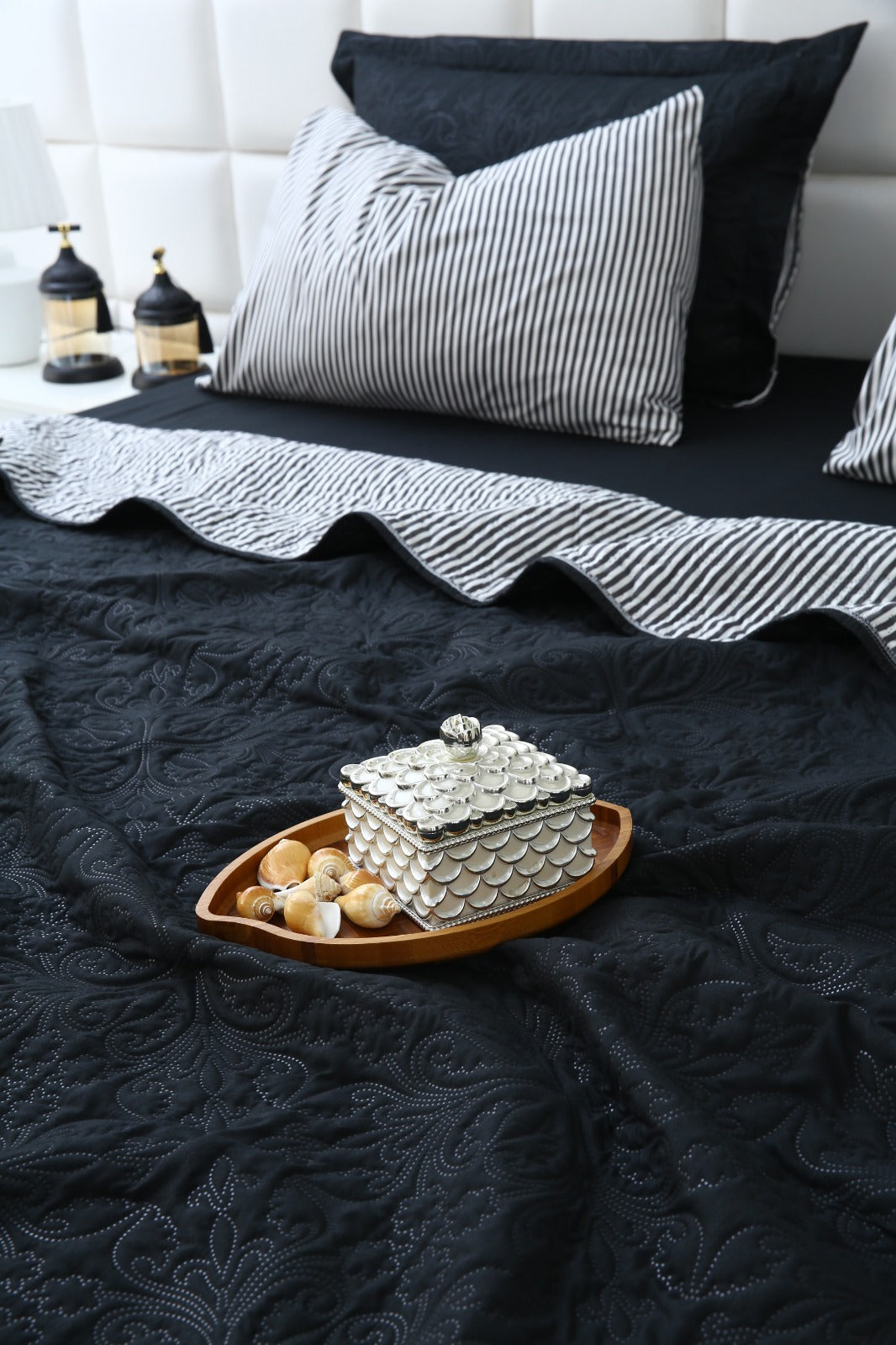 6 PCs Dyed Bed Spread Set-Black Bed Spread Apricot