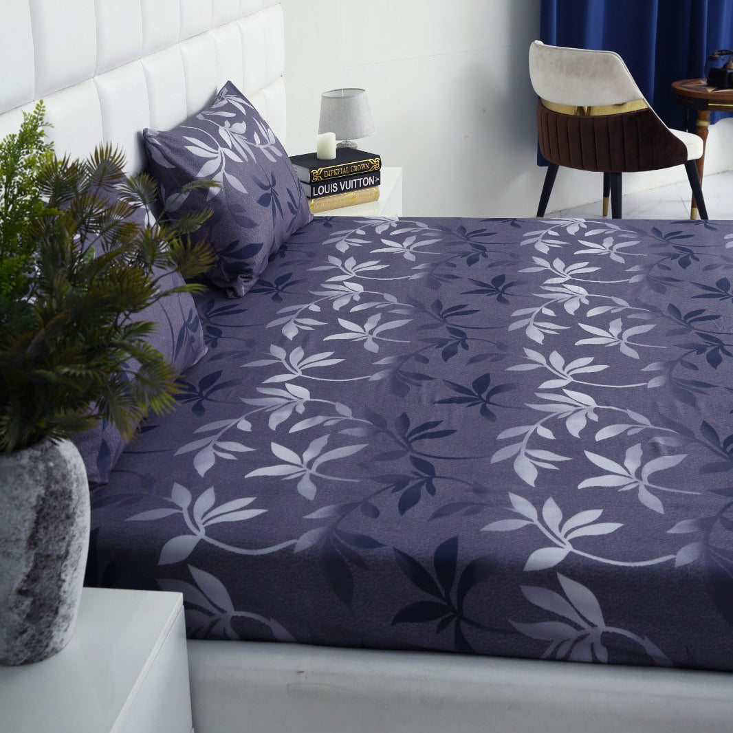 2Pcs Single Bed Sheet-Grey Leaf