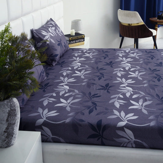 2Pcs Single Bed Sheet-Grey Leaf