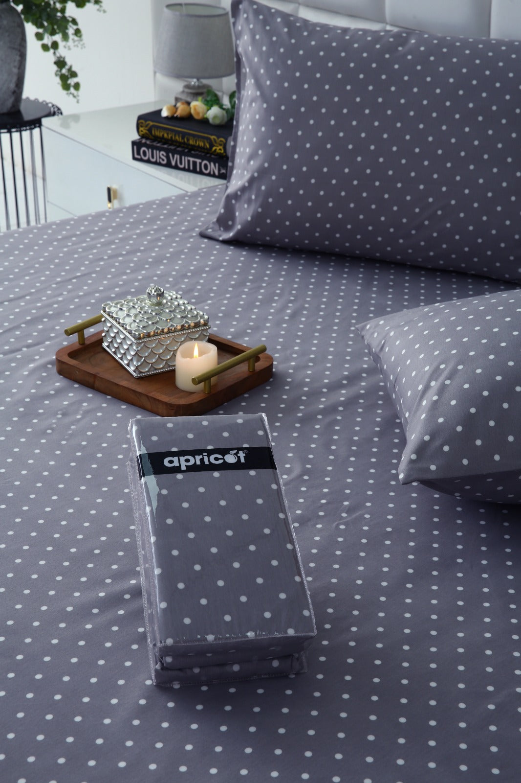 Fitted Bed Sheet-Grey Polka Fitted Sheets Apricot