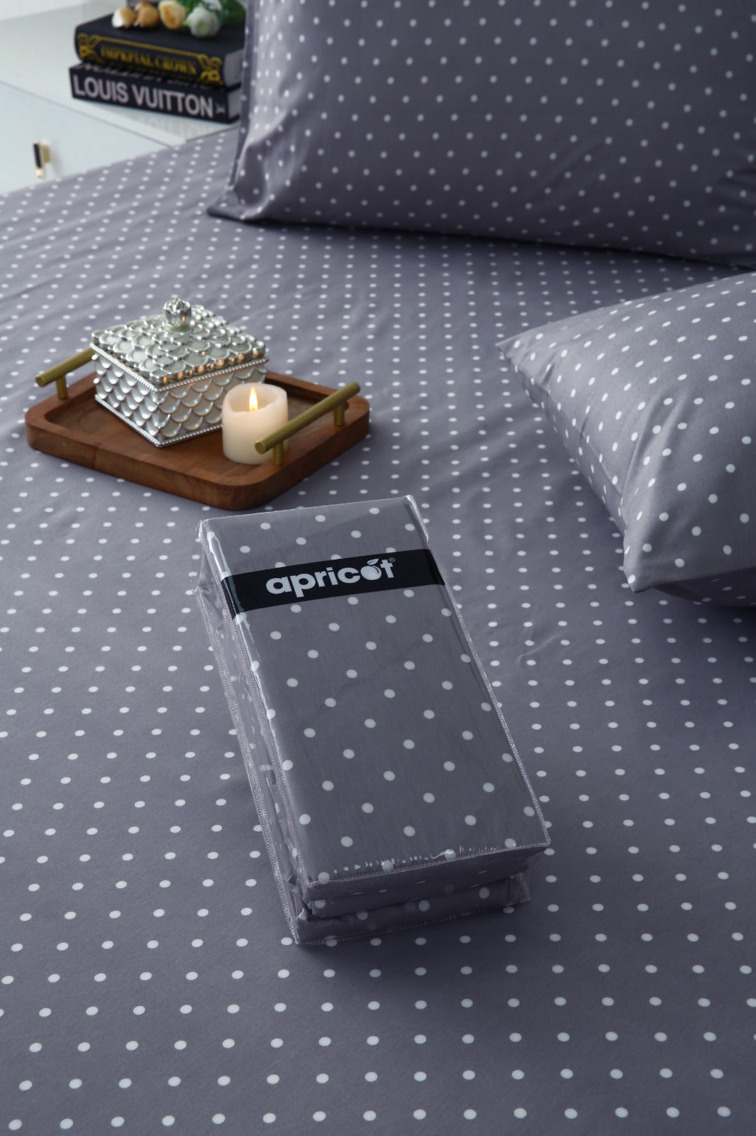 Fitted Bed Sheet-Grey Polka Fitted Sheets Apricot