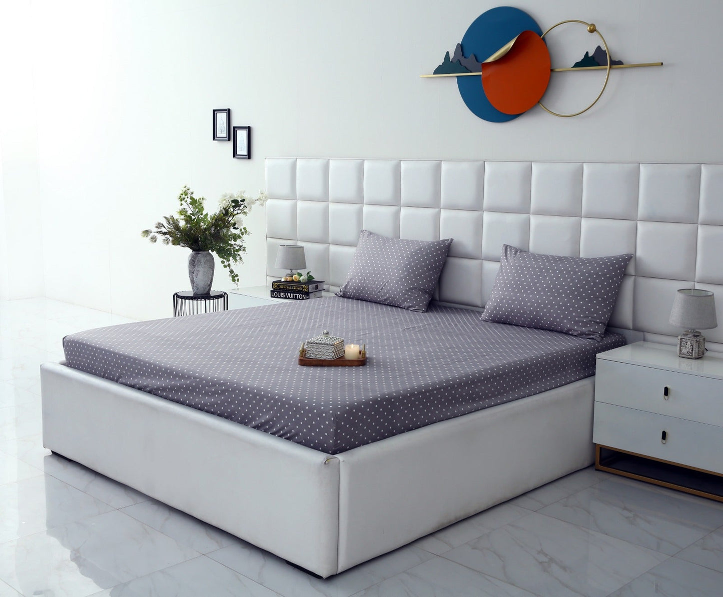 Fitted Bed Sheet-Grey Polka Fitted Sheets Apricot