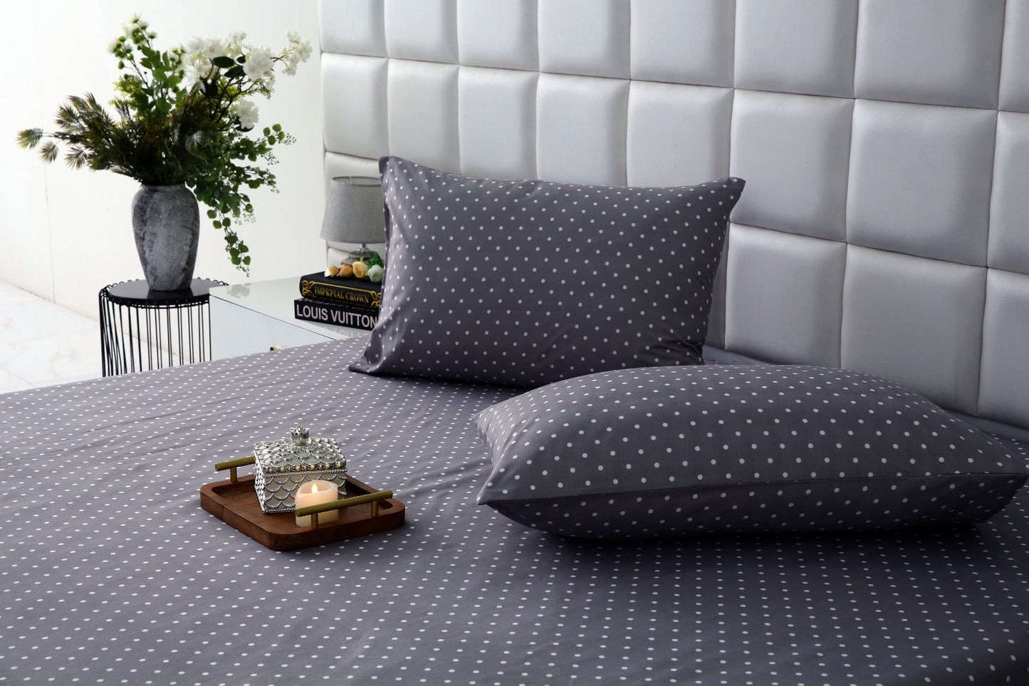 Fitted Bed Sheet-Grey Polka Fitted Sheets Apricot