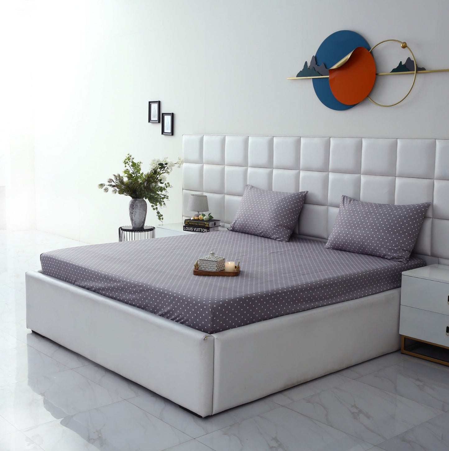 Fitted Bed Sheet-Grey Polka Fitted Sheets Apricot