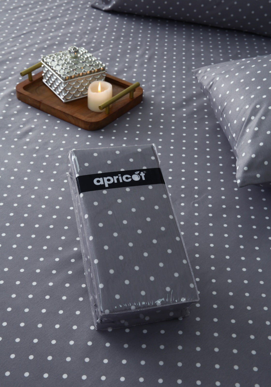 Fitted Bed Sheet-Grey Polka Fitted Sheets Apricot