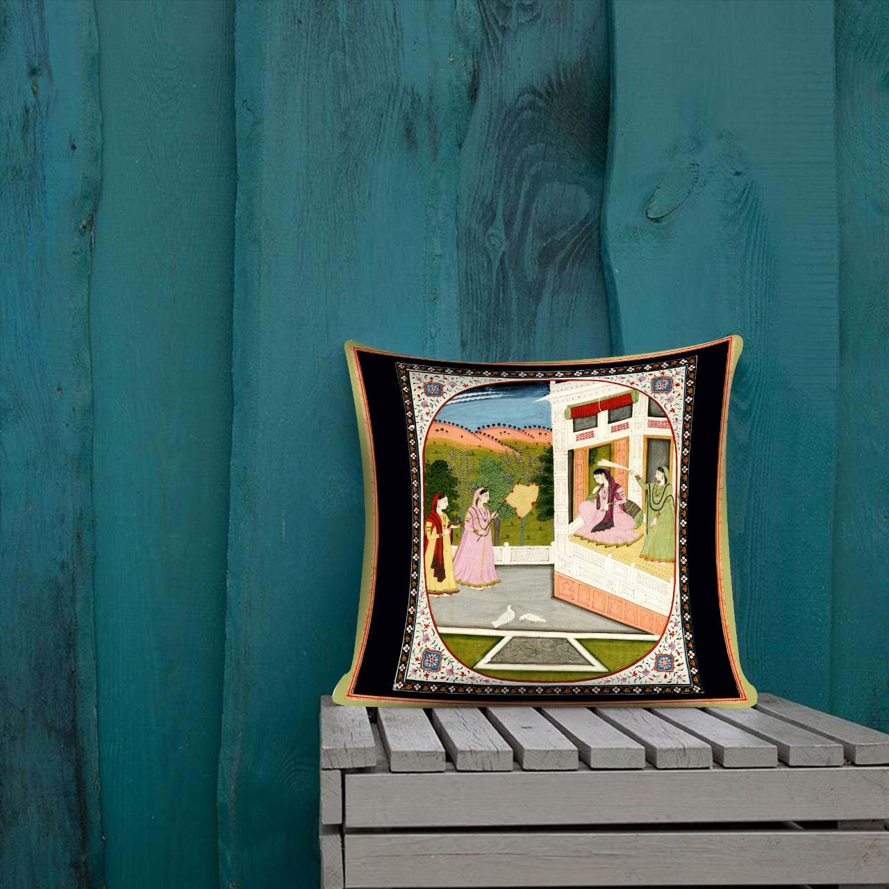 Digital Printed Cushions Assorted 6 PCs-Mughal Art cushions Apricot
