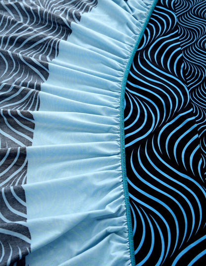 Fitted Bed Sheet-Aqua Wave Fitted Sheets Apricot