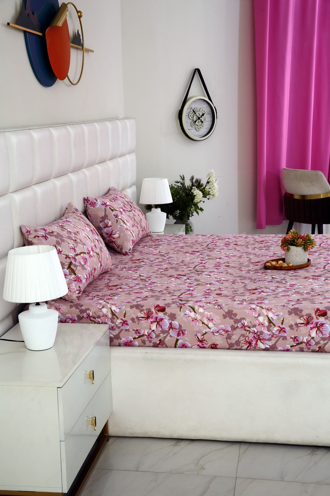Zipper Mattress Cover Printed-Bloom Bliss Protectors Apricot