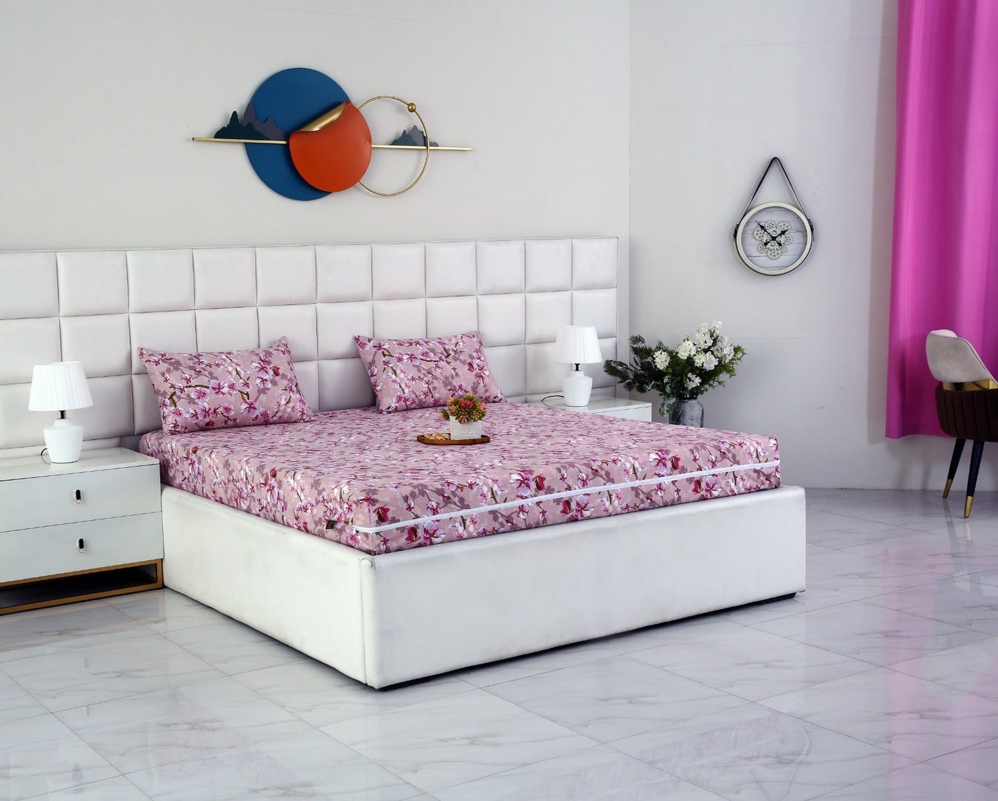 Zipper Mattress Cover Printed-Bloom Bliss Protectors Apricot
