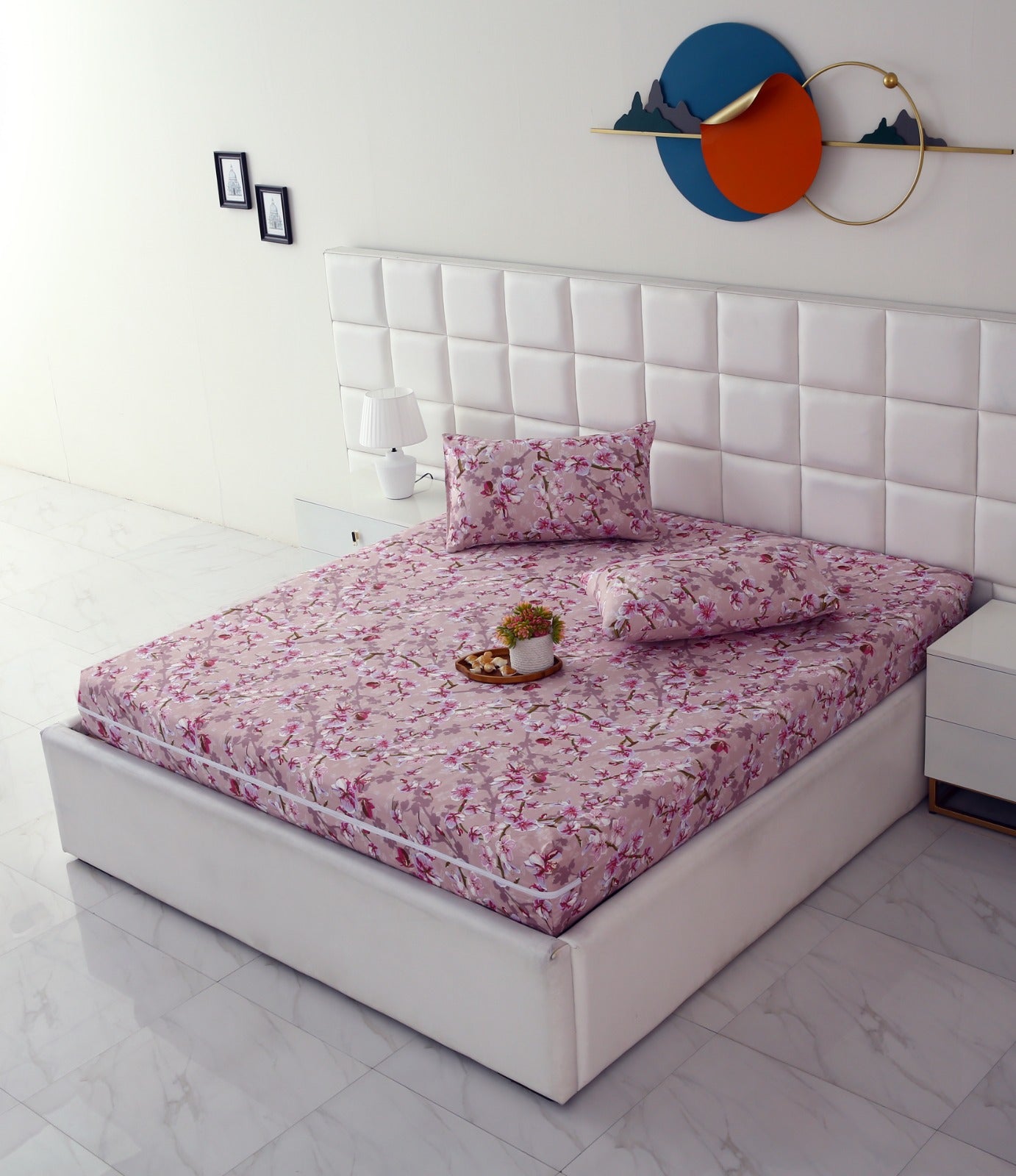 Zipper Mattress Cover Printed-Bloom Bliss Protectors Apricot