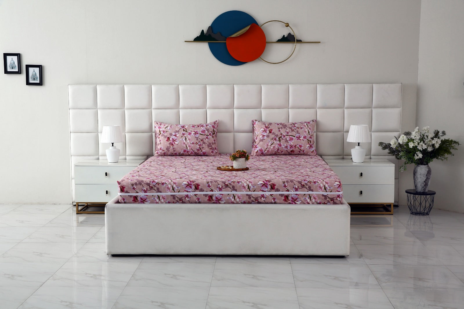 Zipper Mattress Cover Printed-Bloom Bliss Protectors Apricot