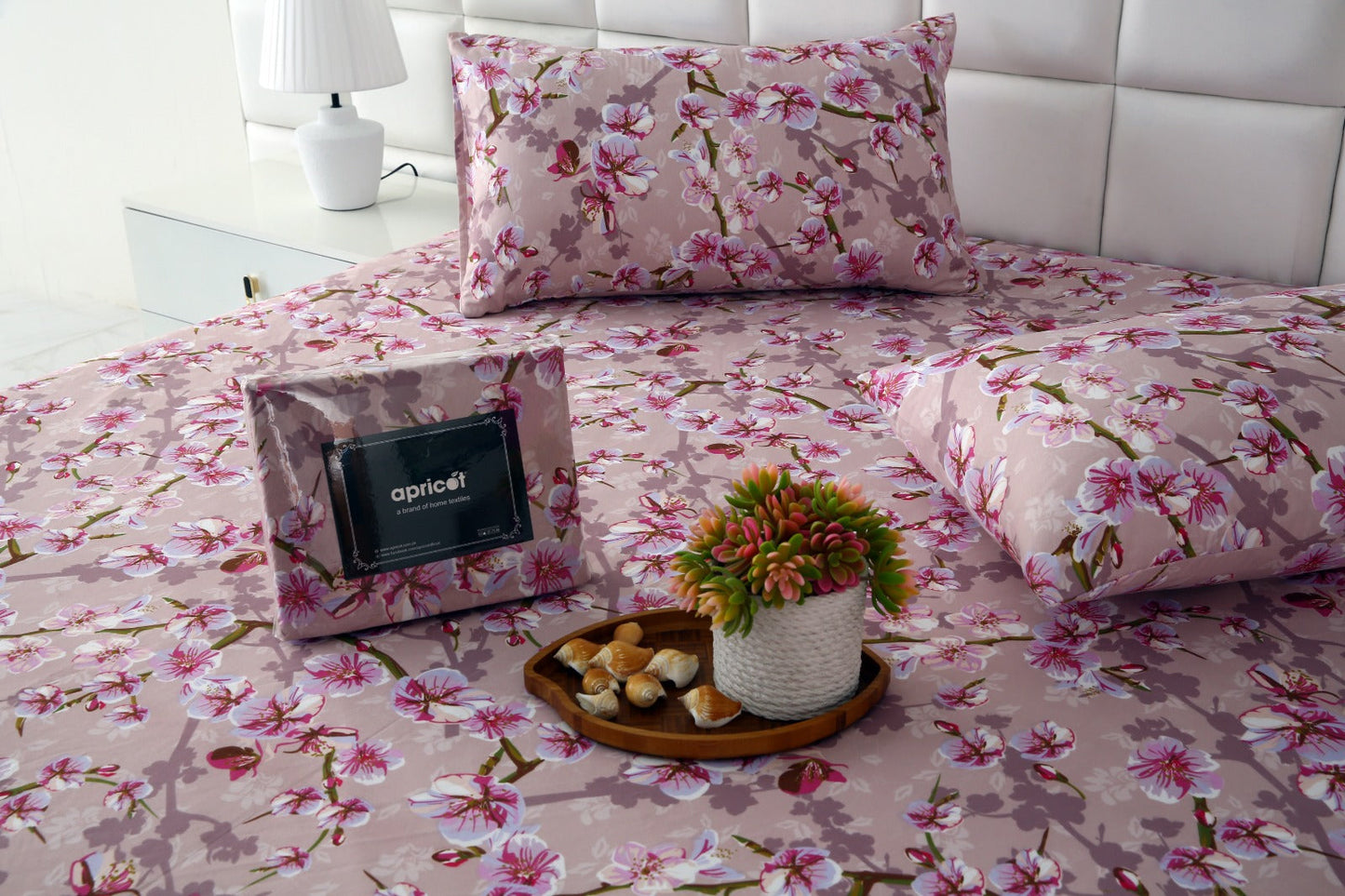 Zipper Mattress Cover Printed-Bloom Bliss Protectors Apricot