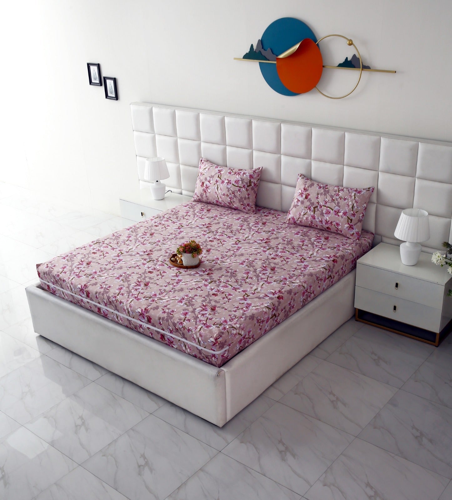 Zipper Mattress Cover Printed-Bloom Bliss Protectors Apricot