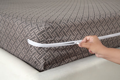 Zipper Mattress Cover Printed-Light Plaid Protectors Apricot
