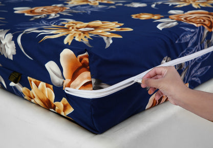 Zipper Mattress Cover Printed-Ethnic Flowers Protectors Apricot