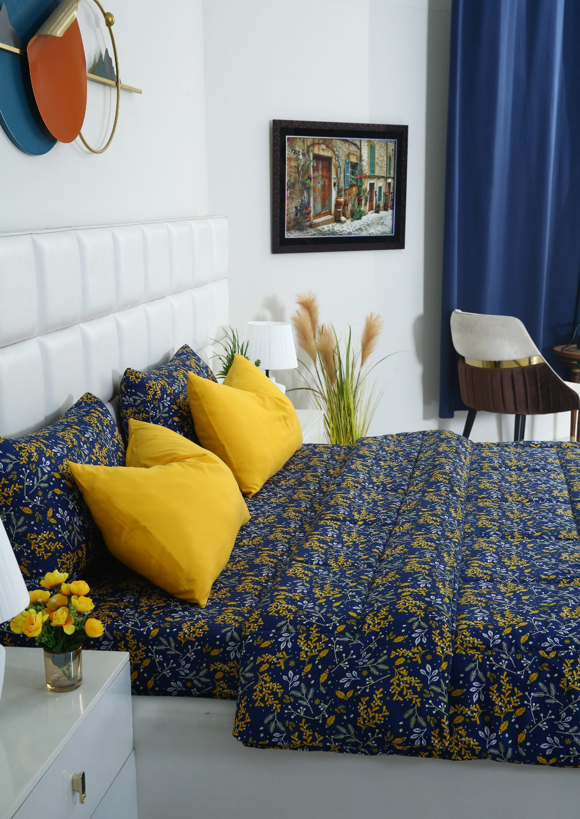 6 PCs Summer Comforter Set-Daffodil Bed Spread Apricot