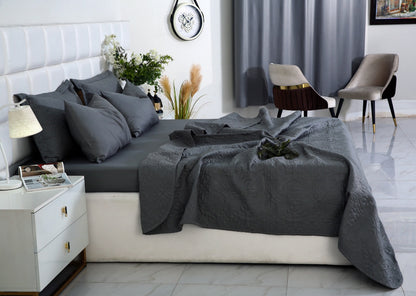 6 PCs Luxury Bed Spread Set-Grey Bed Spread Apricot