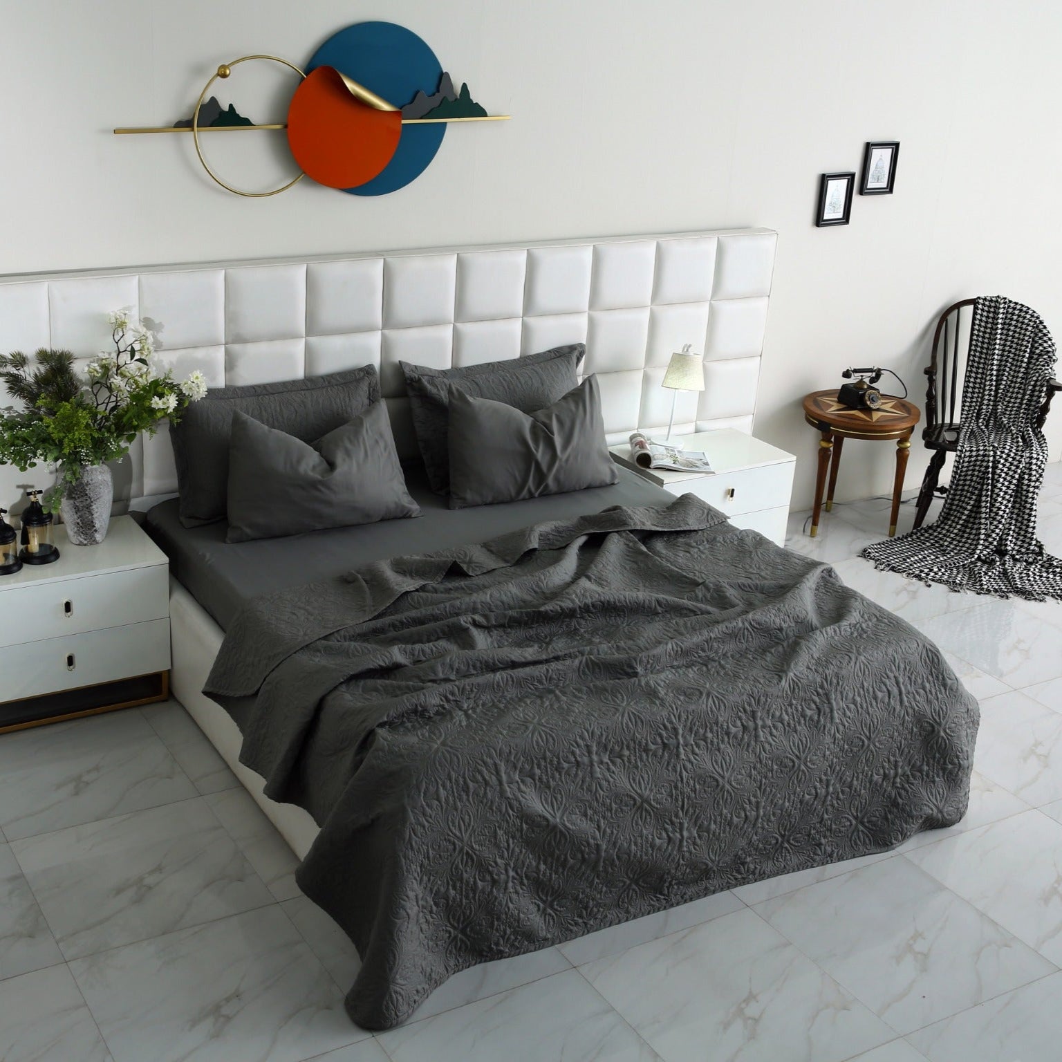 6 PCs Luxury Bed Spread Set-Grey Bed Spread Apricot