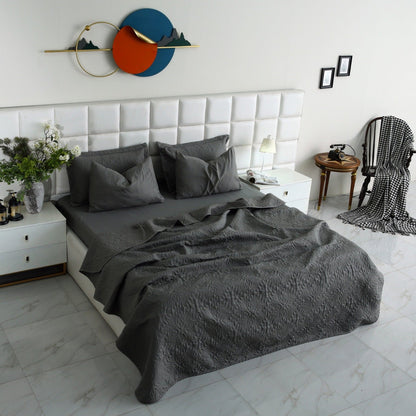 6 PCs Luxury Bed Spread Set-Grey Bed Spread Apricot