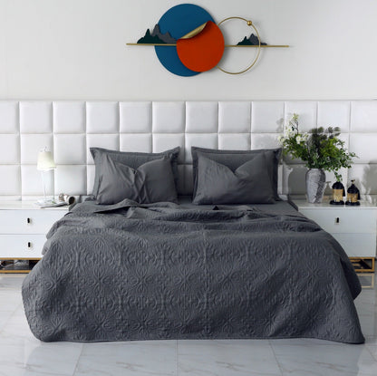 6 PCs Luxury Bed Spread Set-Grey Bed Spread Apricot