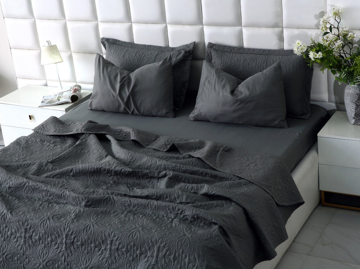 6 PCs Luxury Bed Spread Set-Grey Bed Spread Apricot