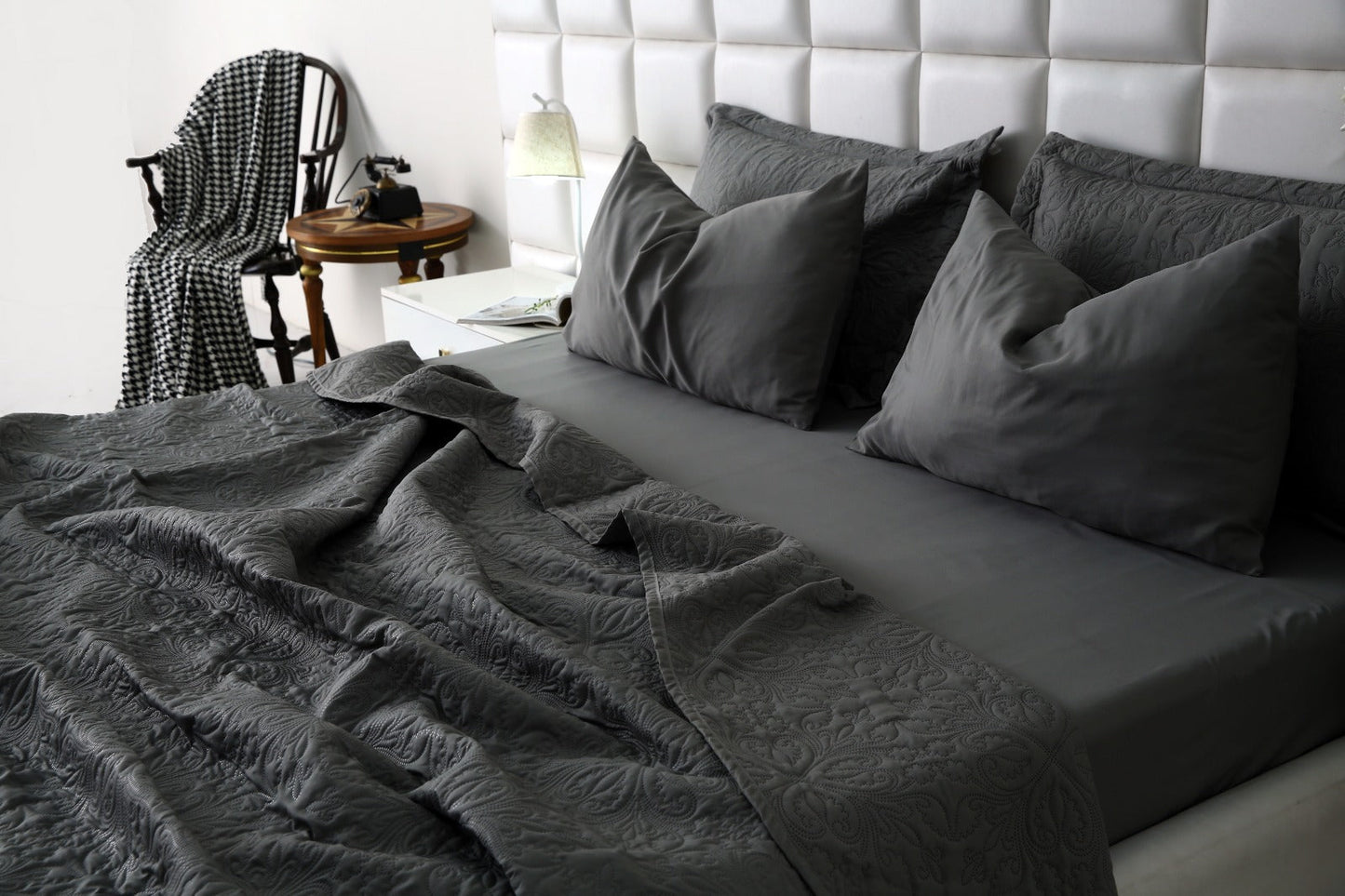 6 PCs Luxury Bed Spread Set-Grey Bed Spread Apricot