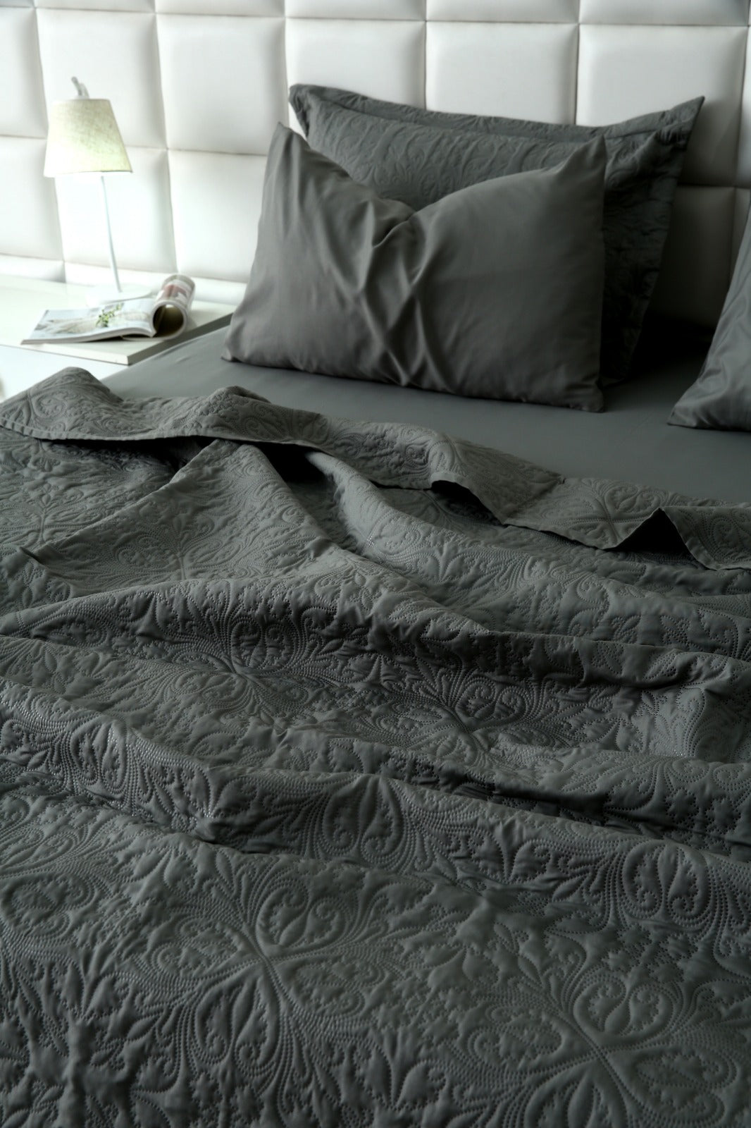 6 PCs Luxury Bed Spread Set-Grey Bed Spread Apricot