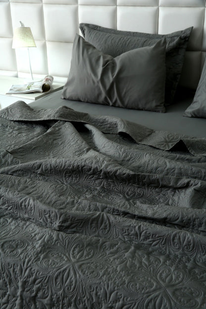 6 PCs Luxury Bed Spread Set-Grey Bed Spread Apricot