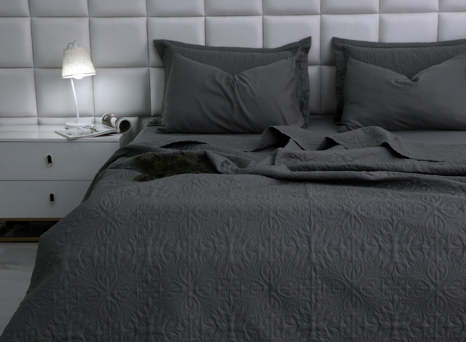 6 PCs Luxury Bed Spread Set-Grey Bed Spread Apricot